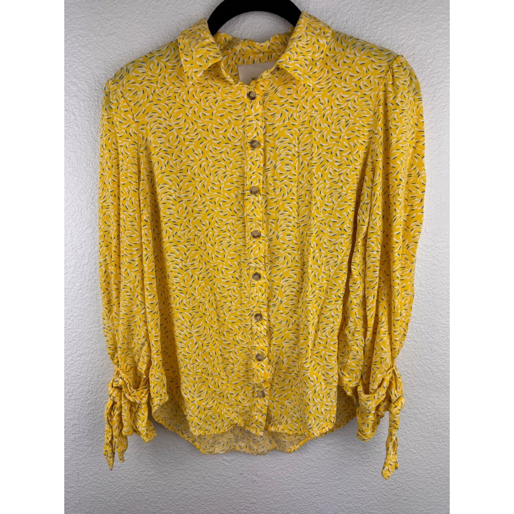 Maeve Anthropologie Yellow Abstract Print Button Up Blouse Size‎ 2 Career Artsy